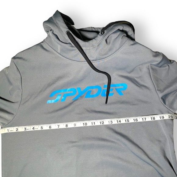 Spyder Hoodie Men's Medium Gray Hooded Pullover Logo Drawstring Dry Web - Picture 3 of 6